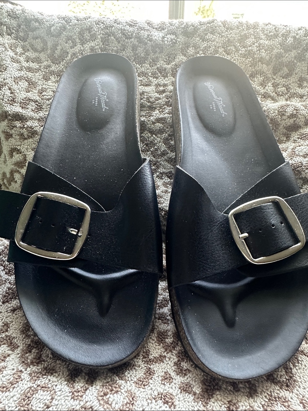Universal Thread Black Slide Sandals with Silver Buckles